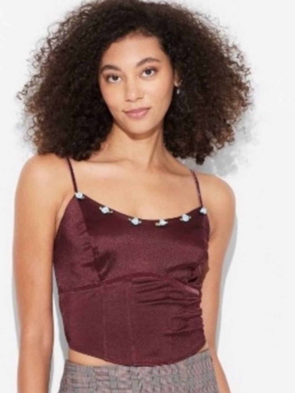 Wild Fable Corset Burgundy Crop Top with rosettes XS